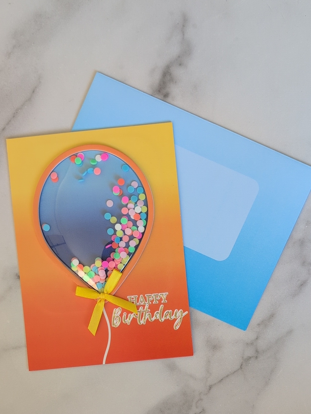 Happy Birthday Confetti Balloon Card - Orange Gradient